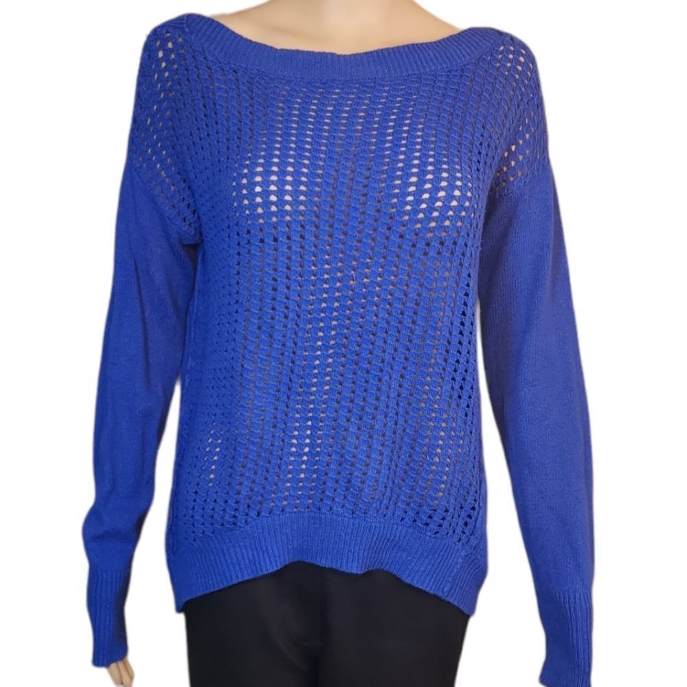 If It Were Me Sweater Boat Neckline Blue Womens See measurements